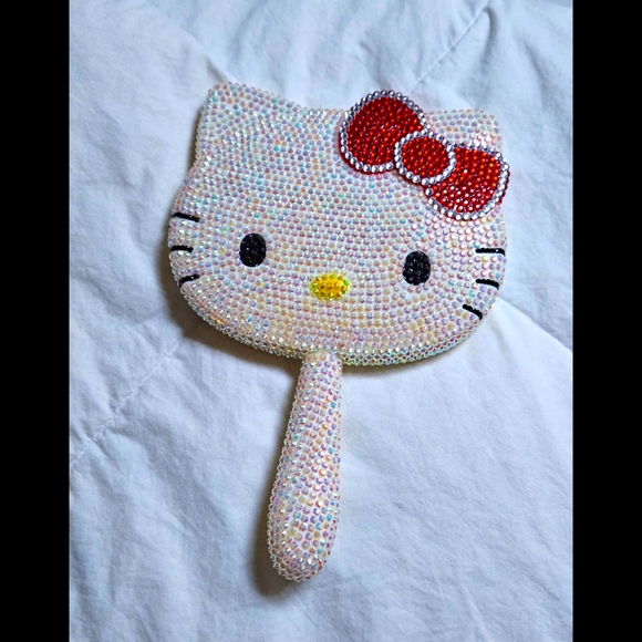 Hello Kitty Rhinestone Hand Mirror Classic With Red Bow Bewjeled Beauty Mirror - Picture 2 of 9